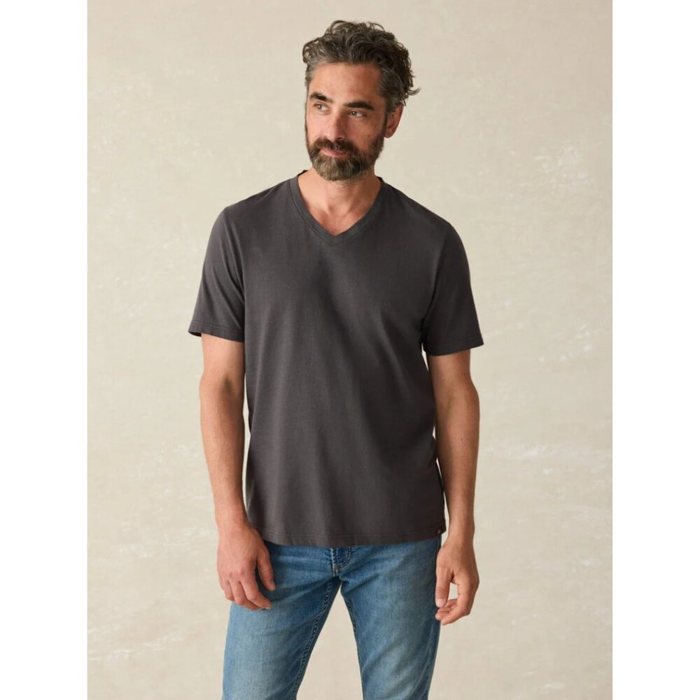 Faherty Men's Sunwashed V-Neck Tee Washed Black NWT Size XL